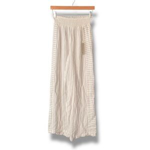Joie White & Black Stripe Cotton Gauze Smocked Waist Wide Leg Pants Size Small